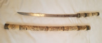 Japanese short blade sword (about 33” long) Antique with hand ca