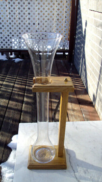 GLASS YARD OF ALE WITH WOODEN STAND