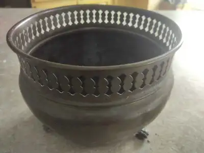Small Vintage Brass Pot Planter, Shediac N.B., View more