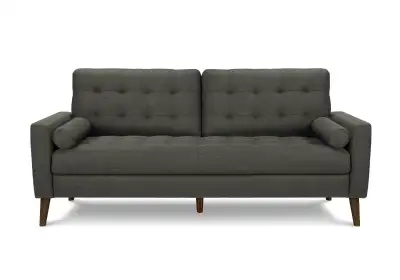 FEATURES AND BENEFITS Upholstered in chic dark grey fabric, the sofa delivers a refined appearance a...