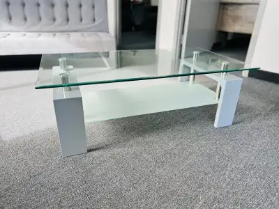 Luxury Rectangular Glass Coffee Table with Storage Shelf, View more