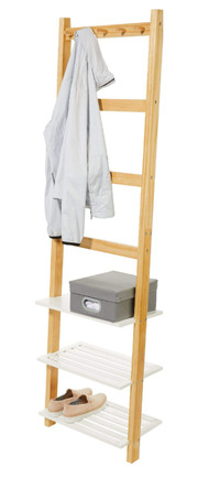 "Type A" Leaning Entryway Organizer with 5 Hooks & 3 Shelves