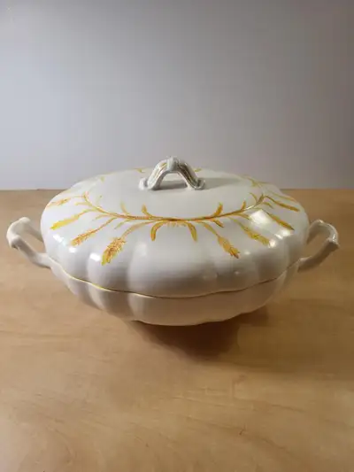 Ceramic Princeton Soup Tureen, white and yellow with hand painte, View more