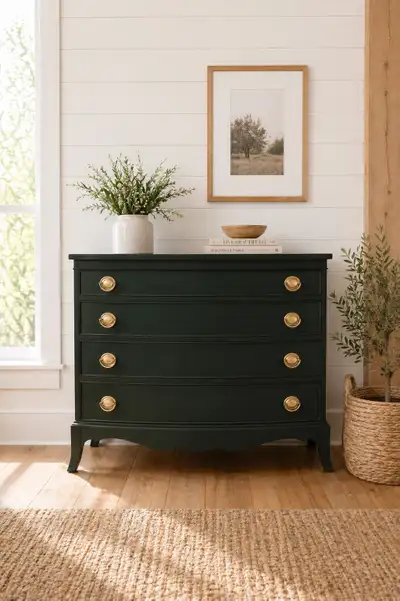 Refinished, Dark Green Vintage Dresser, View more