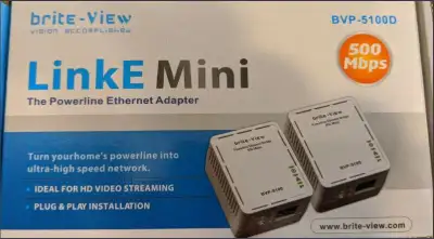 Brite-View LinkE Mini 500 Mbps Powerline Ethernet Adapter Kit, View more