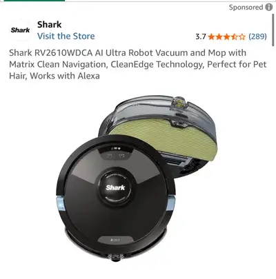 Shark RV2610WDCA AI Ultra Robot Vacuum and Mop with Matrix Clean Navigation, CleanEdge Technology, P...