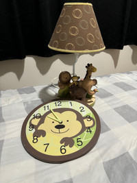 Monkey/zoo animal lamp with matching wall clock