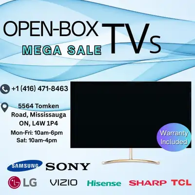 Open-Box TVs for Sale -32” to 85”- Samsung, LG, Sony, SHARP+more, View more
