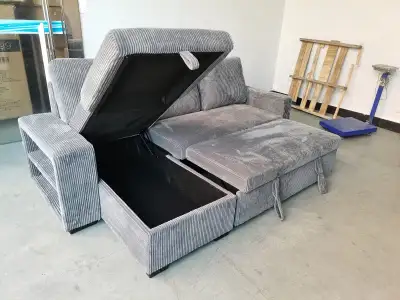 3 Seater Corduroy Sectional Sofa Pull Out Bed , View more