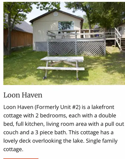 Cameron Lake, Tobermory 2 bedroom cottage Cancellation Deal