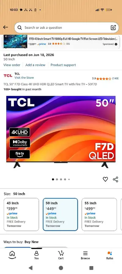 TCL 50 inch tv, View more