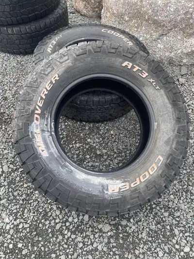4 Cooper Discoverer AT3 xlt tires. 2 tires with 7/32” and 2 with 8/32” depth. One tire has a plug.