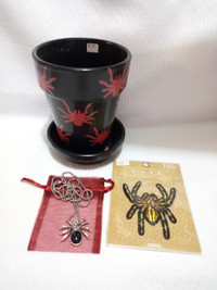 Spiders black Planter, Necklace, Patch Gothic Gift Set!