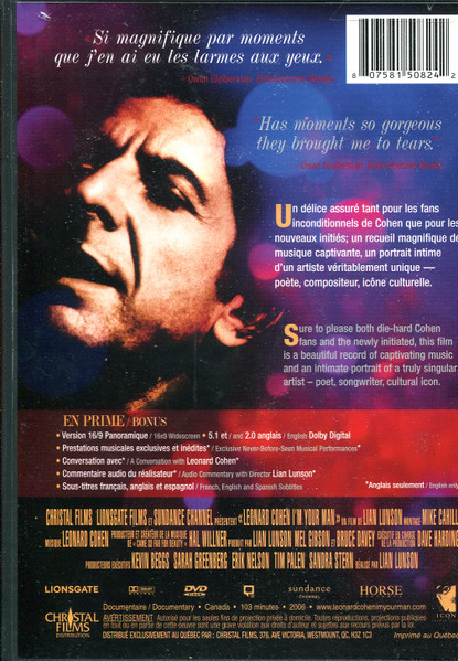 LEONARD COHEN DVD I'M YOUR MAN 2006 with U2 Wainright BILINGUE dans CD, DVD et Blu-ray  à Ville de Montréal - Image 2