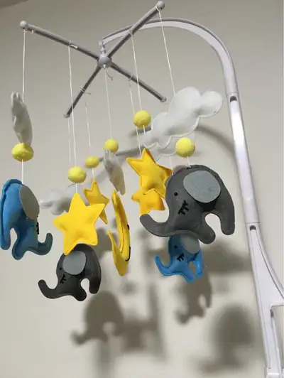 Elephants and clouds baby crib mobile, View more