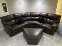 Brown Leather Couch with Ottoman 