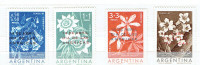 ARGENTINA. Série de 4 timbres "FLEURS", avec OVERPRINTS..