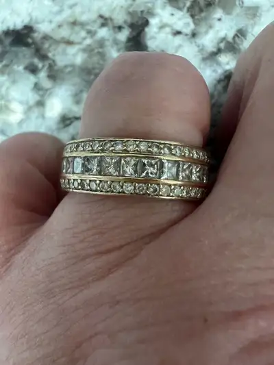 One 14kt solid yellow gold full eternity diamond ring. Custom crafted for me in NYC. Containing: 28...