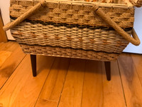 Vintage Double Door Wicker & Rattan Standing Sewing Basket