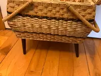 Vintage Double Door Wicker & Rattan Standing Sewing Basket