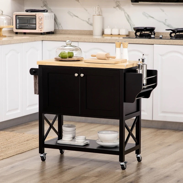Rolling Kitchen Island Cart with Rubber Wood Top in Kitchen & Dining Wares in Markham / York Region - Image 2