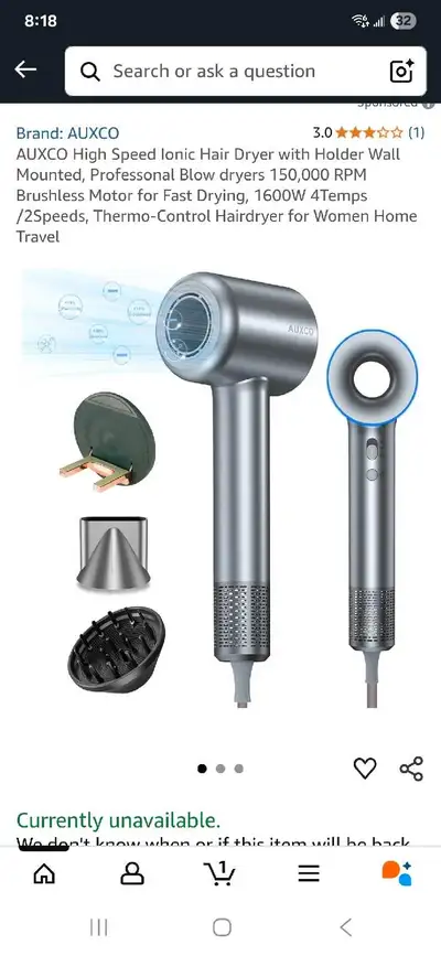 New AUXCO High Speed Ionic Hair Dryer with Holder Wall Mounted, Professonal Blow dryers 150,000 RPM...