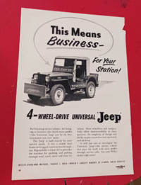 1952 JEEP SERVICE VEHICLE FOR GAS STATIONS VINTAGE 4X4 AD