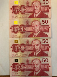 4 x $50 DOLLAR CANADA BILLS 1988 SERIES