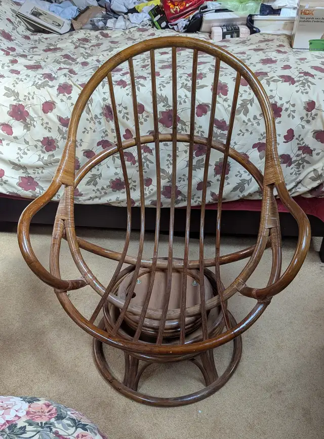 Two Bamboo Wicker Swivel Chairs c/w Cushions62864362946691122