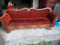 Vintage antique sofa/setee • rust velvet/wood frame 6’7”L