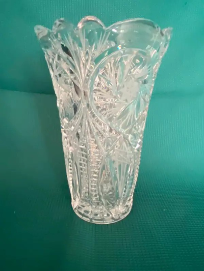 Vintage Bohemia Cut Crystal Vase w/ 8 Point Star Pinwheel Design, View more