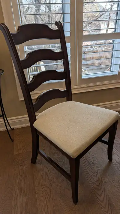 6 cherry wood chairs made by Villageois, View more
