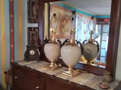 Vintage MCM Ceramic Brass Lamps, View more