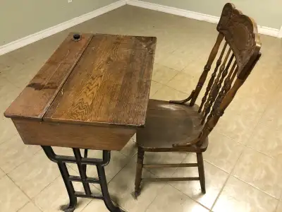 Antique school desk and chair 1890, View more