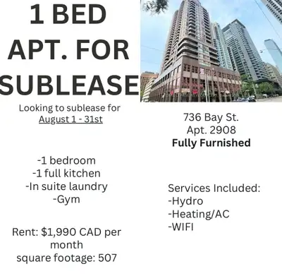 1 Bed Apt for Rent August