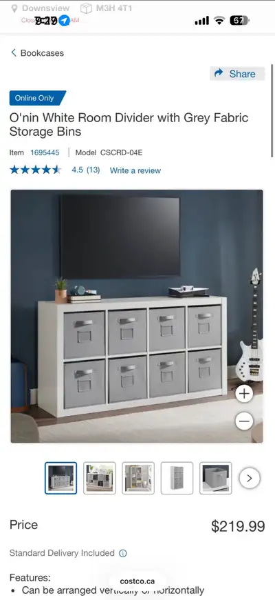 white room divider with grey storage bins, View more