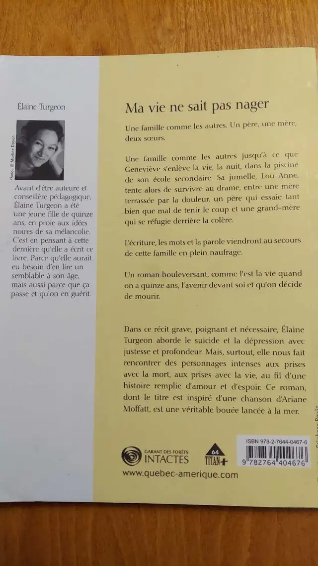 livre jeunesse Ma vie ne sait pas nager, d'Élaine Turgeon in Children & Young Adult in Longueuil / South Shore - Image 3