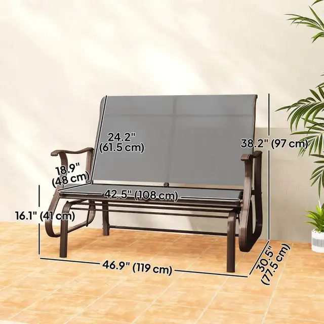 Garden Double Gliding Chair, Patio Glider Armchair， Outdoor, B in Patio & Garden Furniture in Markham / York Region - Image 3