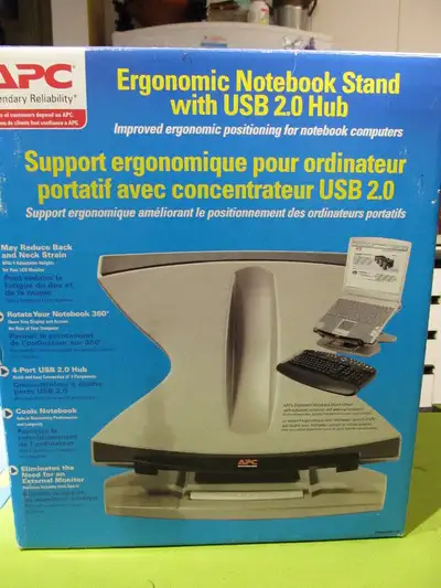 Ergonomic notebook stand with USB 2.0 Hub., View more