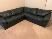 NAVY BLUE LEATHER SECTIONAL SOFA