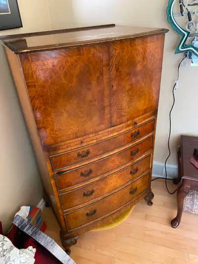 Vintage Burled-Wood Armoire / Highboy Dresser, View more