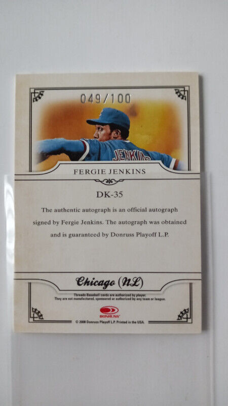 2008 Donruss Threads Diamonds Kings Fergie Jenkins Autograph 100 in Arts & Collectibles in St. Catharines - Image 4