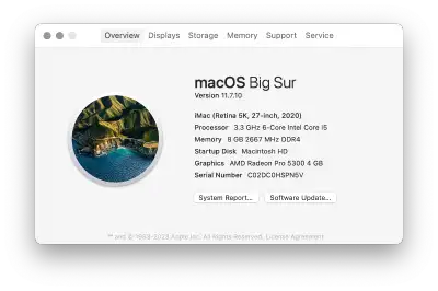 iMac (Retina 5K, 27-inch, 2020) 3.3 GHz 6-Core Intel Core i5-10600 8 GB 2667 MHz DDR4 512GB SSD AMD...