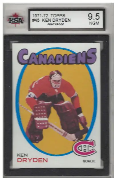 1971/72 TOPPS KEN DRYDEN ROOKIE 1/1 BLANK BACK PROOF SET GRADED 9.5/9.5/9/9/8.5.. OPEN TO OFFERS OR...