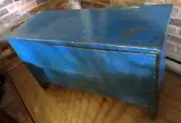 Antique Pine Blanket Box Original Blue Paint and Square Nails