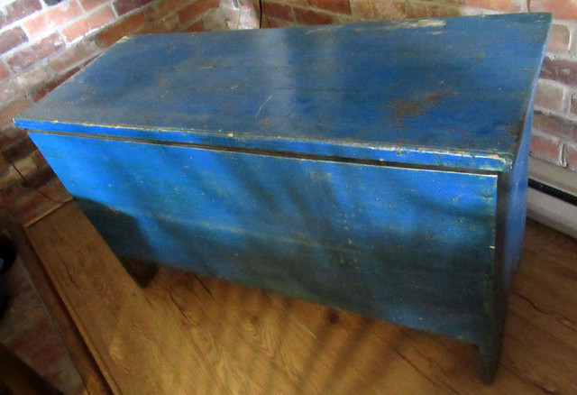 Antique Pine Blanket Box Original Blue Paint and Square Nails in Arts & Collectibles in Ottawa