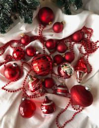 20 Vintage Red Glass Christmas Ornaments teardrops painting + mo