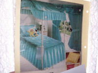 Twin Bedspread, Pillow Sham, Curtains + Valance (Aqua)