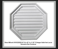 (NEW) Ekena Millwork 22" x 22" x 2 1/8 Octagon Gable Vent Louver