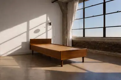 Free Delivery MCM Vintage Solid Wood Twin Bed Frame | Mid Centur, View more